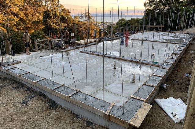 Freshly cut foundation slab and floor.