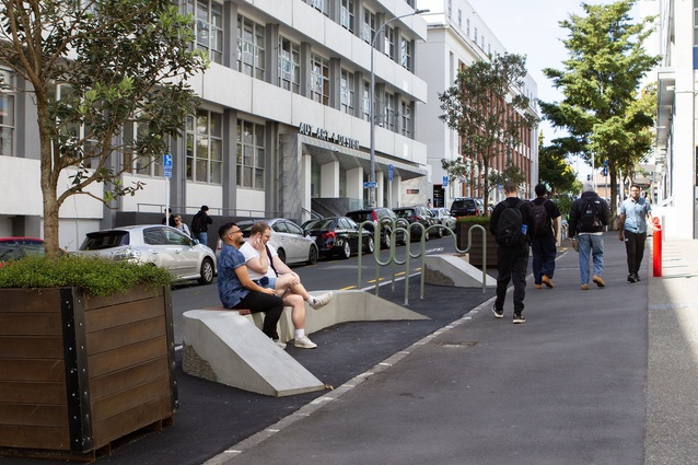 New seating forms part of the St Paul Street upgrade outside AUT’s school of Art and Design.