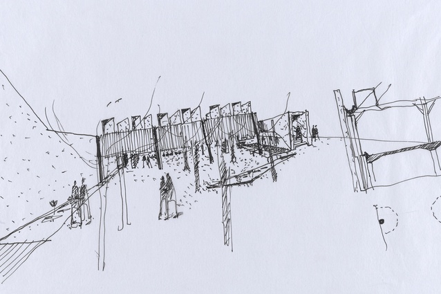 Glenn Murcutt's sketch of the Australian Islamic Centre by Glenn Murcutt and Elevli Plus Architects.