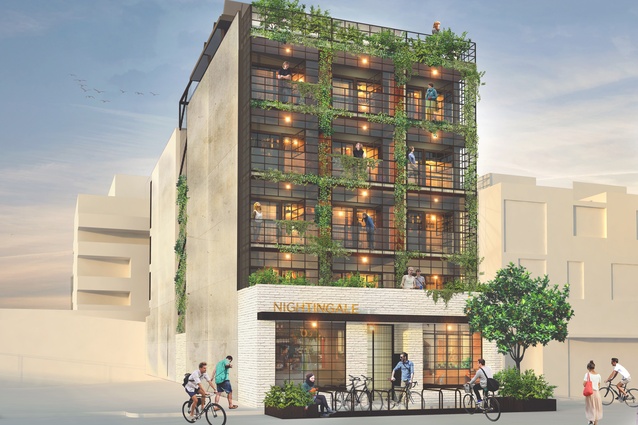 Rendering of Nightingale 1.0 in Brunswick, Melbourne. Designed by Breathe Architecture, the development is currently under construction.