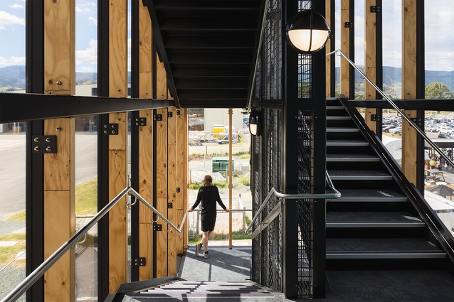 A glazed stair provides access to the staffroom and offices and, ultimately, the ‘Cab’.