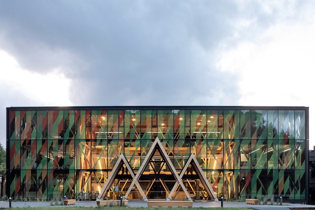The award-winning Scion Innovation Hub, Te Whare Nui o Tuteata, Rotorua by RTA Studio and Irving Smith Architects.