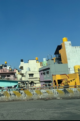 Skyline of yellow water tanks.