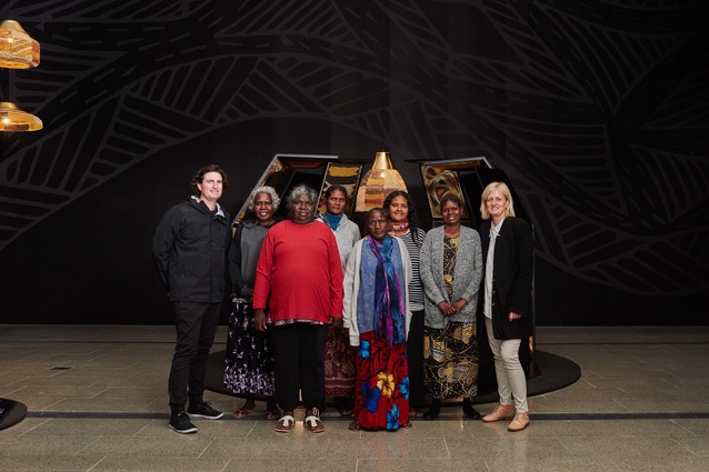 Koskela with the weavers of Elcho Island Arts'  at the National Gallery of Victoria.