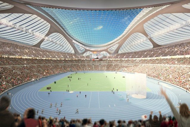 Proposed Tokyo Olympic Stadium by Zaha Hadid Architects depicted as an athletics venue.