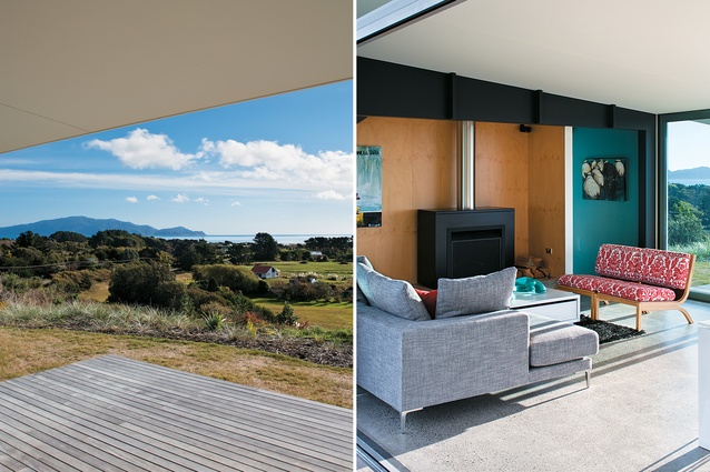 On the front terrace, looking out to Kapiti Island; the living area in the middle section of the house.