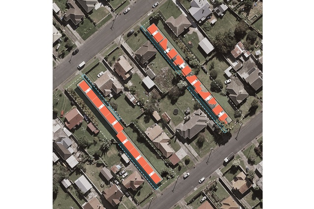 Left: Twelve generic 30m<sup>2</sup> homes in the profit-driven development model. Right: Twelve individualistic dwellings in the collective-driven development model. Each of these takes up two Otahuhu sections.