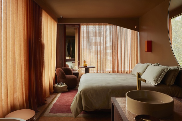 Melbourne Place hotel in Melbourne’s CBD, by Kennedy Nolan. Fixtures, fittings, lights, carpets and furniture have largely been sourced from local makers and designers, many made specifically for Melbourne Place.