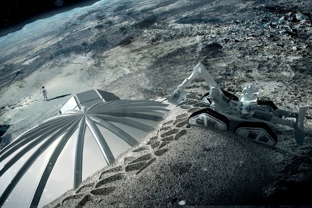 Foster + Partners’ Lunar HQ no. 1, which is being designed as a trial for similar construction on Mars. Autonomous robots 3D print a cellular structure that protects the inhabitants from gamma radiation, meteorite impacts and temperature fluctuations.
