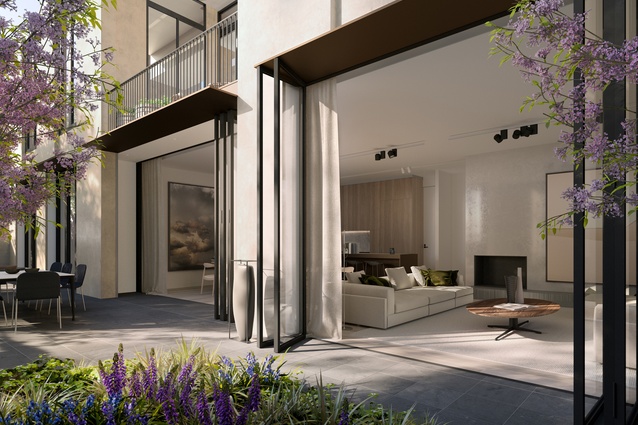 Ground floor outdoor space in the proposed Lindsay Brighton apartment development by Fearon Hay.