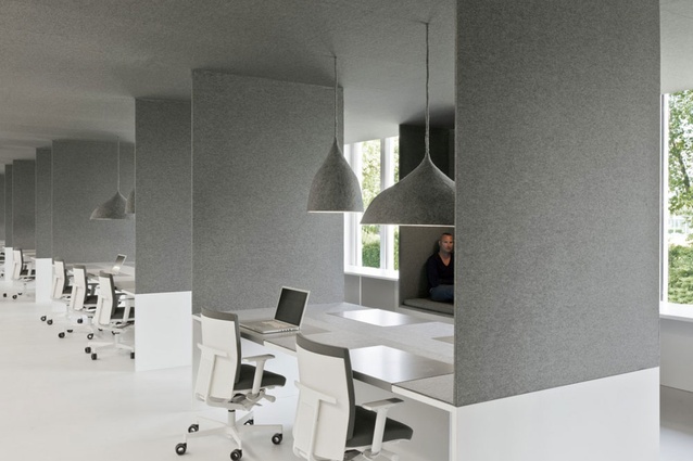 Felt on the ceilings, felt on the walls... on the lampshades, desks, ottomans and seats. At Tribal DDB, Amsterdam, a project that won the designers the 2011 Great Indoors Award, the acoustic properties of felt were clearly embraced. The material, say the designers, was also selected to hide any scars to the envelope of the building. 