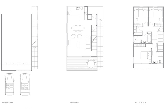 Type E – three-bedroomed unit plans.