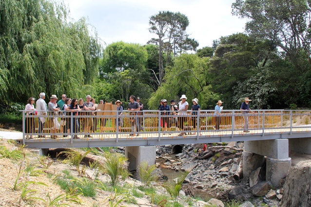 Stream daylighting, uncovers underground streams to reduce run-off and alleviate flash-flooding events. Pictured here: La Rosa Reserve in Auckland by Boffa Miskell.