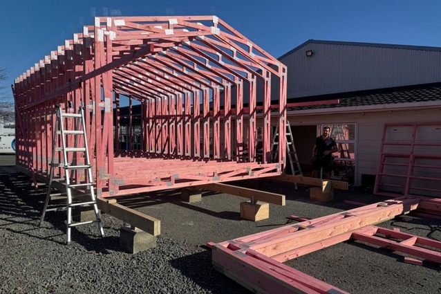 Progress made after one hour of a Truss House system build in Nelson.