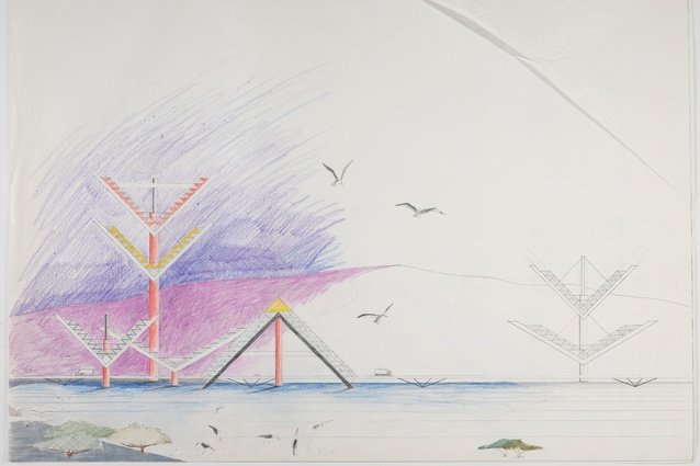 Rewi Thompson, <em>Untitled [Five ‘winged’ observation structures]</em>, Undated, MSS & Archives Arch 2017/2/004, Architecture Archive, University of Auckland.