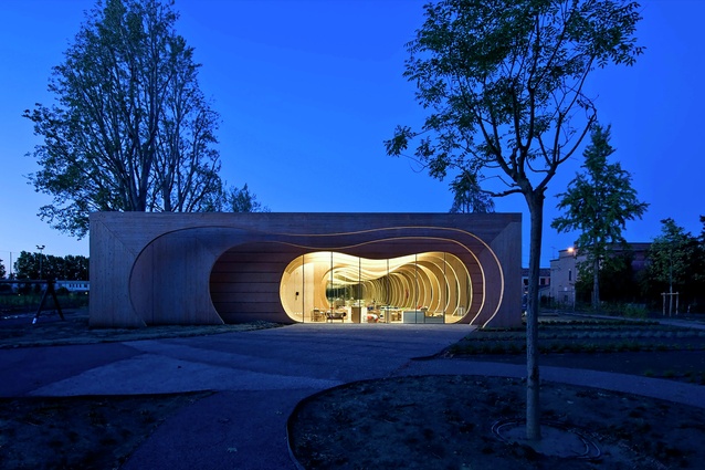 Guastalla Kindergarten, Italy by Mario Cucinella Architects. There are varied spaces within for exploration, play, rest, and transparent zones to peek out at other children.