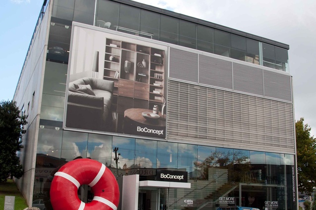 When art collides with furniture: Webber’s huge Ring work exhibited outside BoConcept in Auckland.
