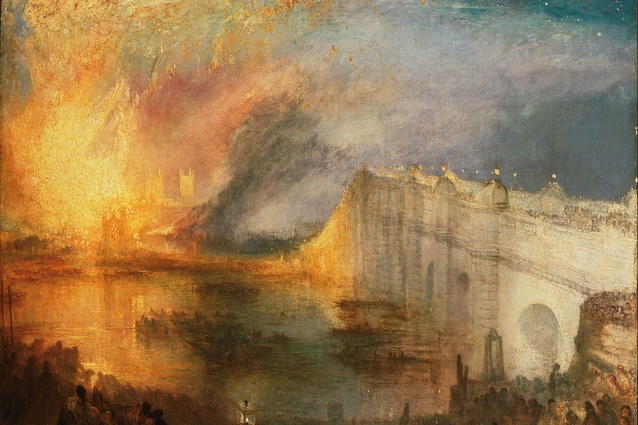 <i>The Burning of the Houses of Lords and Commons, October 16, 1834</i> (1834-1835) by Joseph Mallord William Turner.