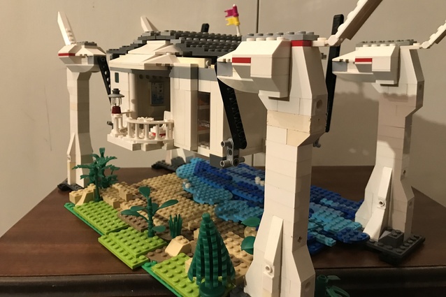 Finalist: Jake – "This is a summer house for a surfer: A bach suspended above the beach, with the waves just out of the front door." Made from Lego.