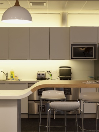 The kitchen space on one of the completed Auckland City Council office floors. 