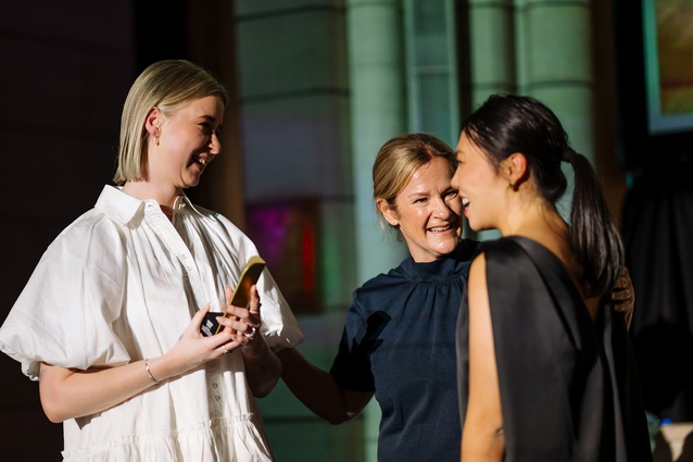 Ahlia McKenzie from VidaSpace and Yuran Qin from Warren and Mahoney, winners of the Retail Award, Vidaspace Showroom Christchurch.