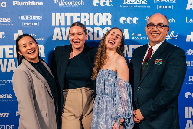 Finalists in the Workplace over 1000m2 award for Ngāti Hine Health Trust Whānau Centre, Studio DB’s Valerie Chong, Kristie Smart, Brooke Costello and Geoff Milner (CEO, Ngāti Hine Health Trust).