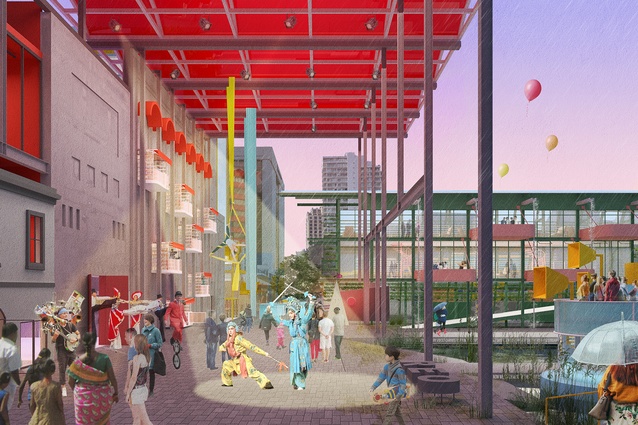 Highly Commended: Library City by Cindy Huang. Huang radically rethinks Auckland’s mid-city with a scheme that includes an ambitious plan to daylight the Wahorotiu stream and build a network of spaces, systems, communities and opportunities above.