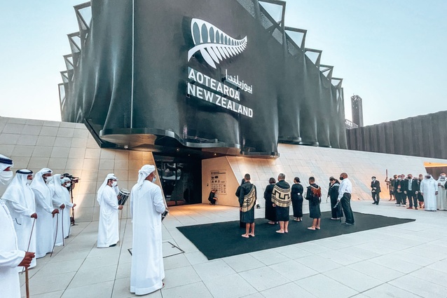 A dawn ceremony outside of the New Zealand Pavilion at Expo 2020 Dubai.