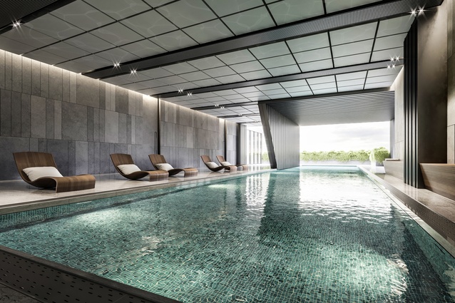 Communal amenities include a lap pool, sauna, steam room, spa, gym and yoga studio, media room, residents lounge, library and barbecue terrace.