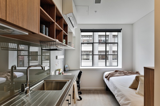 A studio on Level 1, facing Lorne Street, with steel windows of the existing heritage façade.