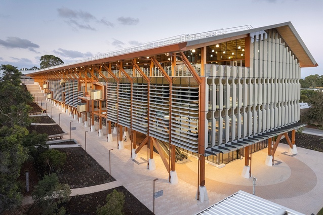WAF 2023 winner of the Completed Buildings Higher Education & Research category: Boola Katitjin by Lyons with Silver Thomas Hanley, Officer Woods, The Fulcrum Agency and Aspect Studios in Australia.