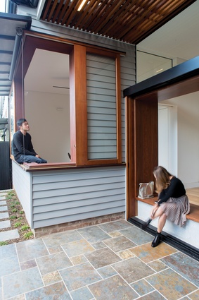 A north-facing courtyard sits at the junction between the old house and the new addition.