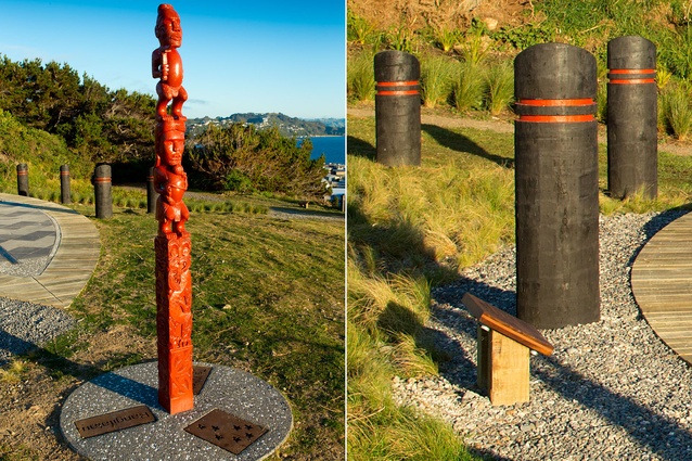 Stars at the base of the pouwhenua relate to Matariki, while the names inscribed point to other important pa in the area. 
