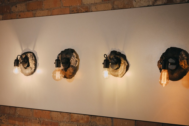 Round Black Raku light fittings on display in the UKU studio.