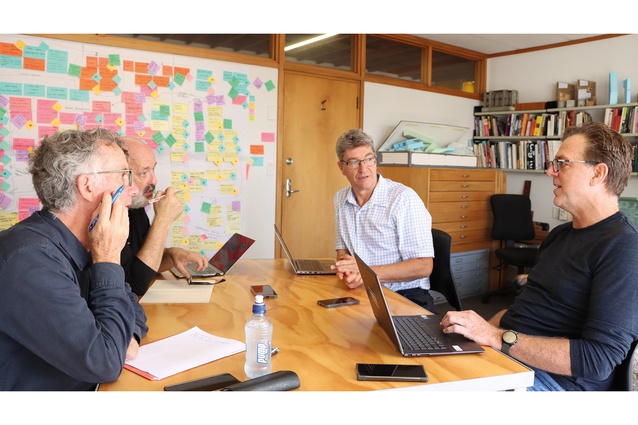 Chris Barton and Andrew Barrie discuss the project with Claude Dewerse and Mike LeRoy-Dyson.