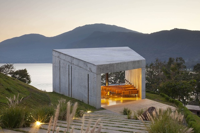 Cardeau Chapel, El Salvador by EMC Arquitectura. Simple yet striking architecture that provides space for diverse experiences, with a stunning view out to Lake Coatepeque.