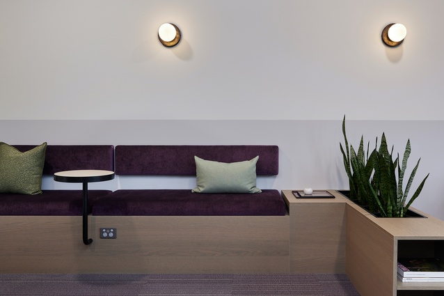 Feature lighting throughout the project is from Snelling Studio and seating and cabintery is by Inspace.