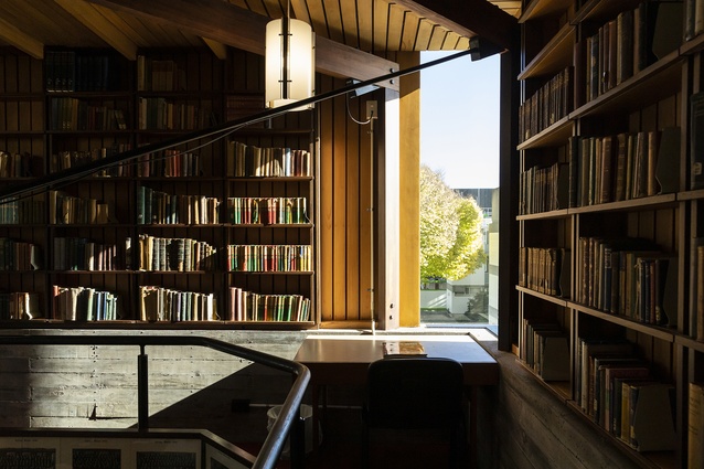 The library at College House – Open Christchurch organisers note that Sir Miles Warren designed a community, not just a halls of residence.