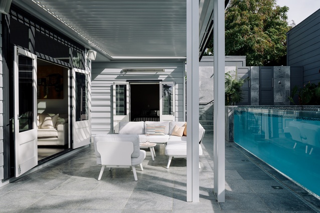 An acrylic slab imported from Germany displays the inviting water within the pool.  
