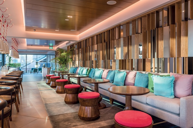 The bar inside M Social, a 190-room Millennium hotel in Auckland.