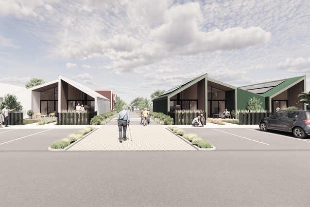 Concept render for a Kaumatua housing development currently under construction in Wairoa. Tamzyn used a similar diagrammatic sketch method during her thesis to work out spatial arrangements.