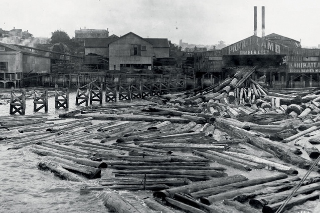 Kauri logging alongside the Parker-Lamb Timber Co Ltd, Auckland, circa 1920s. 
