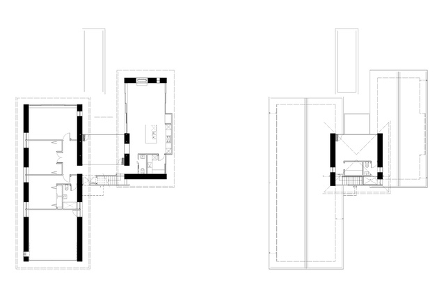 Ground floor plan (left) and first floor plan (right).