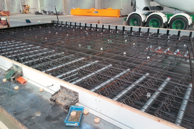A precast panel is prepared for pouring.