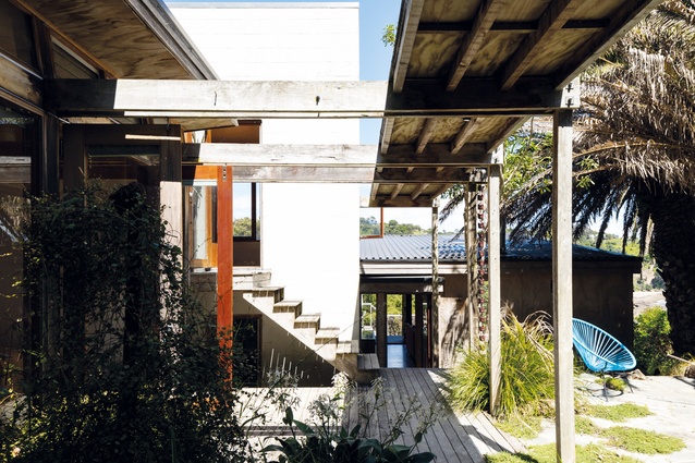 Where it started, grand camping at Tim’s family bach on Waiheke with Schindleresque trusses and touches of Japanese influence. 