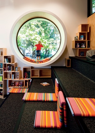 In the teens’ area, a large circular window can be enjoyed by children; similar windows are found in the houses Ian Athfield designed in his early career. 
