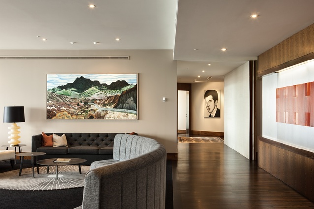 The reception area at Russell McVeagh, designed by MMiD, is dominated by a Dick Frizzell painting.