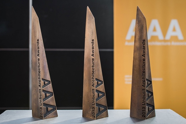 The winners' trophies for the 2013 Unbuilt Architecture Awards.