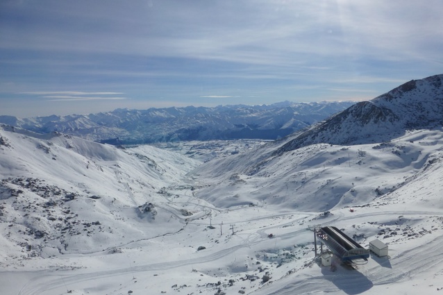 The view looking over Remarkables skifield in winter.