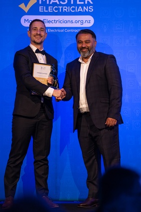 The Emerging Business Award was given to Peter Simpson of Simpson Electrical (left), pictured with Milan Kumar, Sales Director of simPRO.